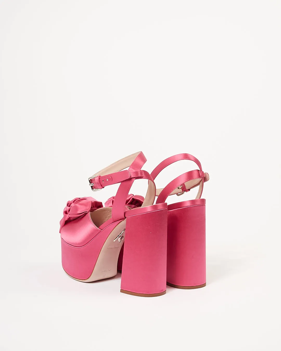 Miu Miu Fuchsia Satin Bow Platform Strappy Heels - 38