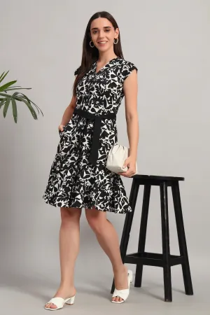 Monochrome Bloom, Midi Dress