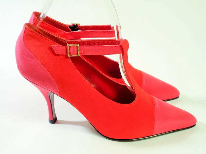 MOSCHINO Red and Pink T-Strap High Heel Shoes with Dust Bag Size 7 1/2