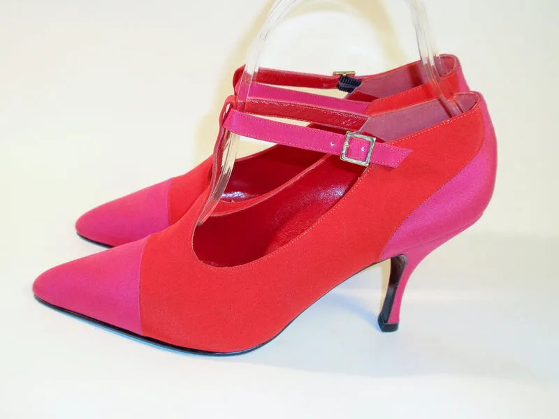 MOSCHINO Red and Pink T-Strap High Heel Shoes with Dust Bag Size 7 1/2