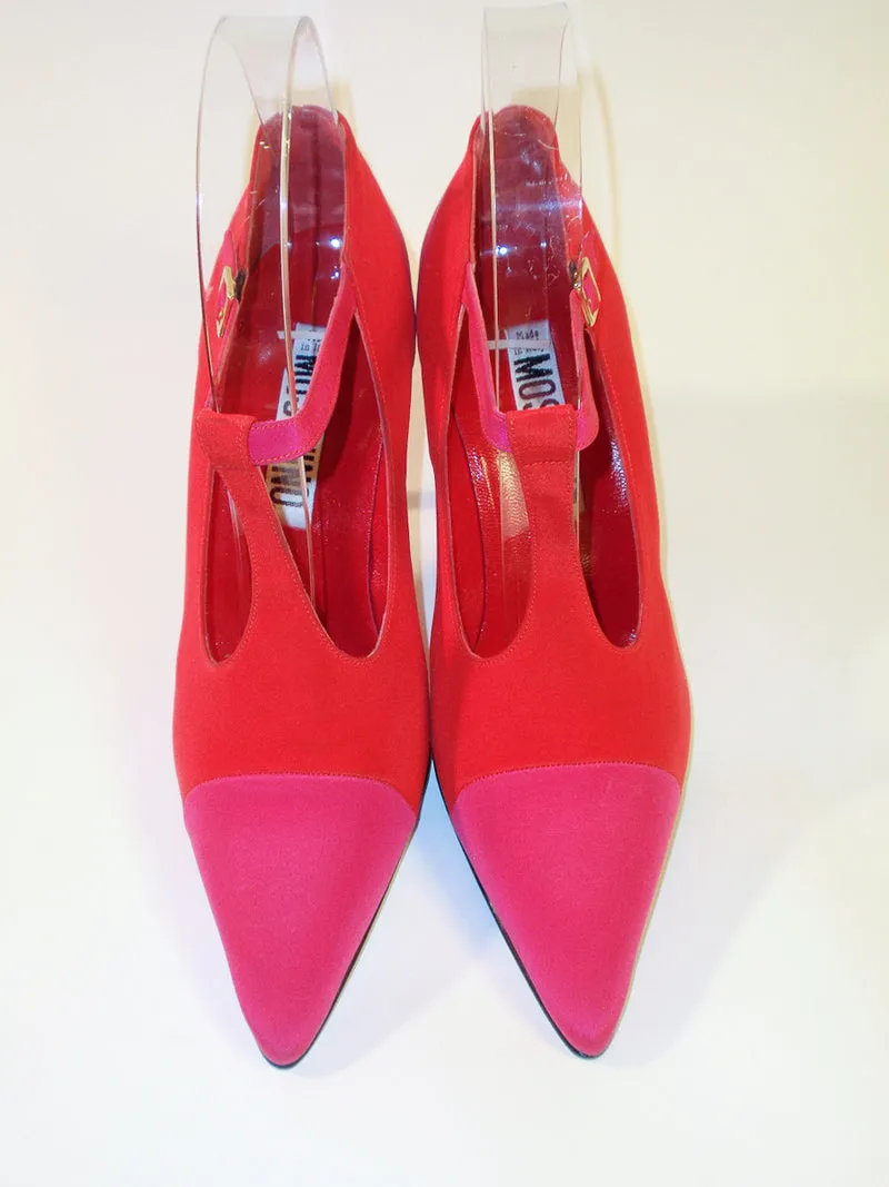 MOSCHINO Red and Pink T-Strap High Heel Shoes with Dust Bag Size 7 1/2