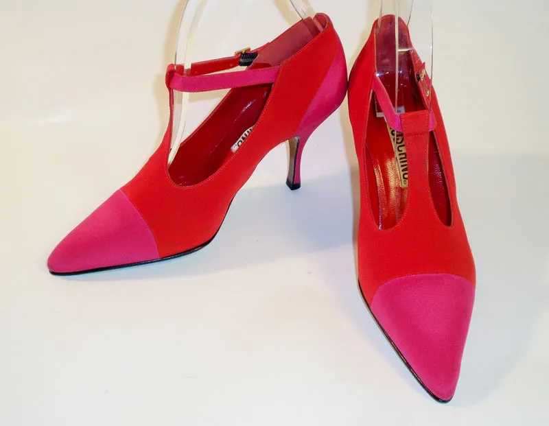 MOSCHINO Red and Pink T-Strap High Heel Shoes with Dust Bag Size 7 1/2