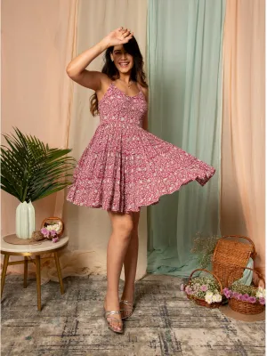 MULMUL VEYA FLORAL JAAL HAND BLOCK PRINTED MINI DRESS