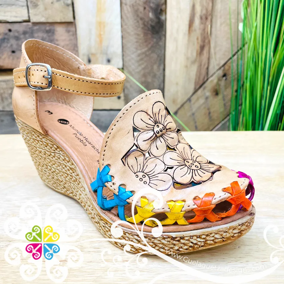 Natural Engraved Daisy Flowers - Wedges Women Shoes