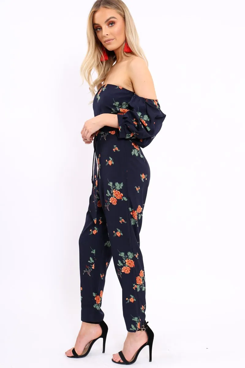 Navy Bardot Open Back Jumpsuit - Serenity