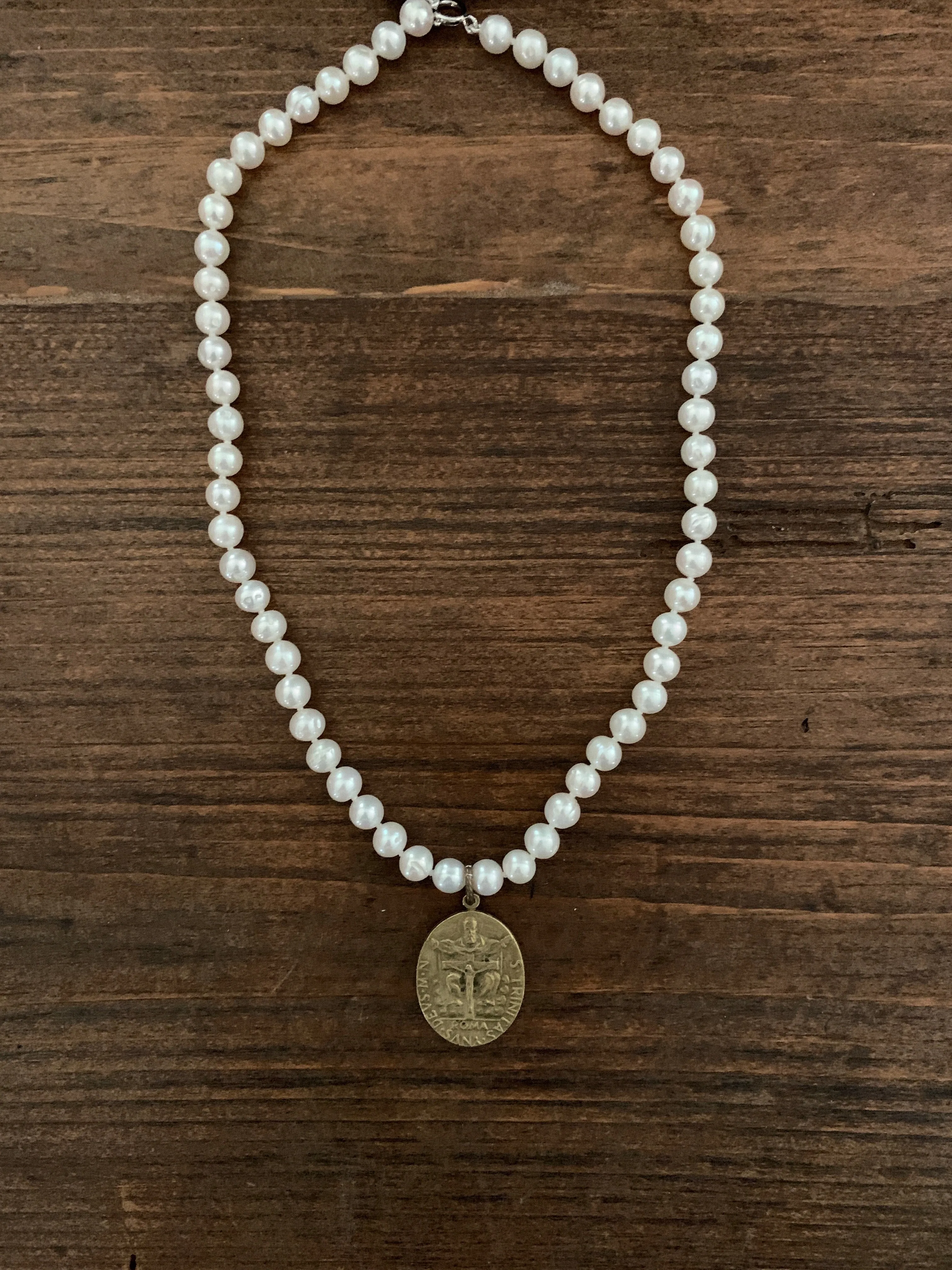 Necklace, Fresh Water Peals with Vintage Pendant, SALE!