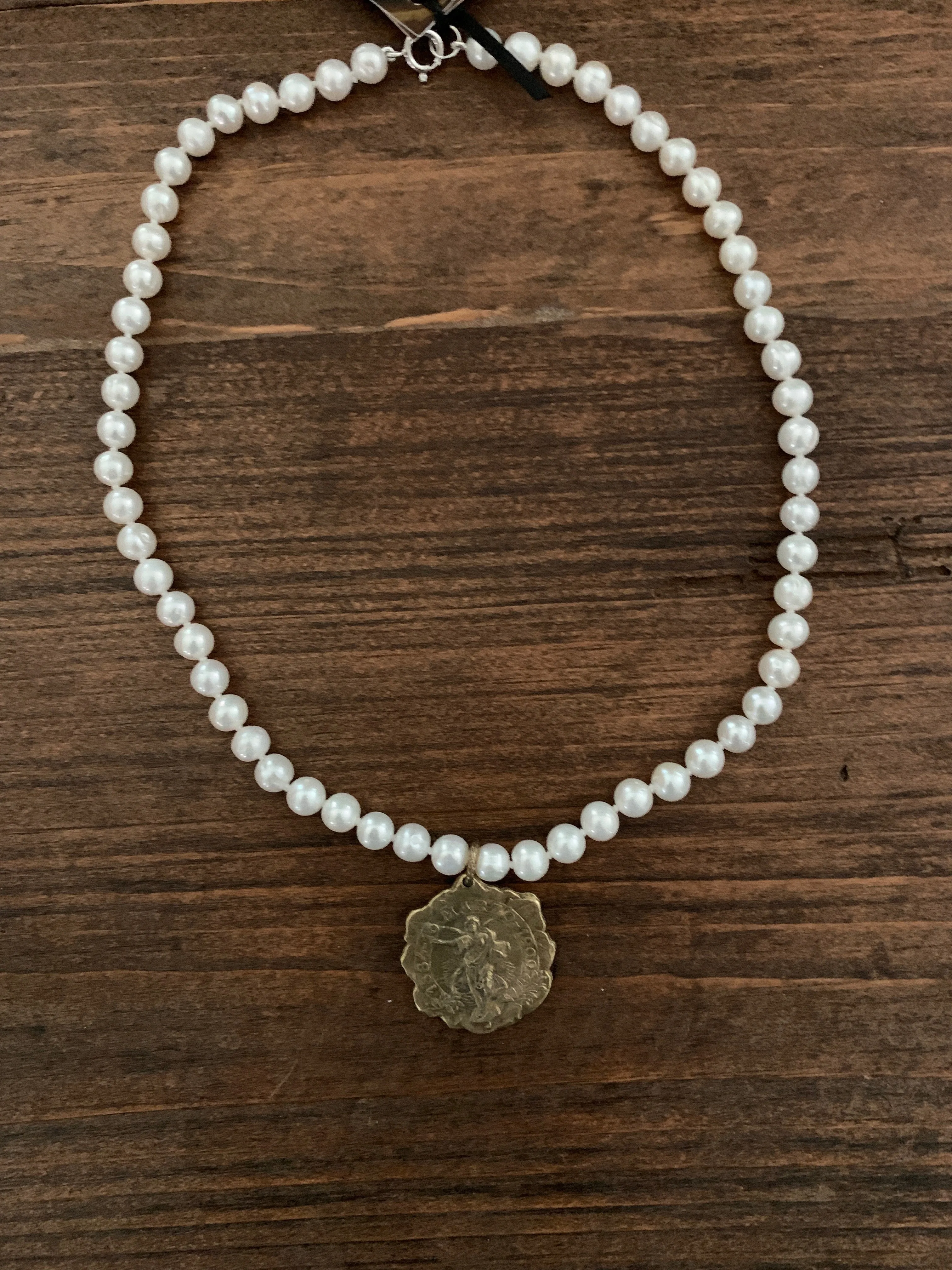 Necklace, Fresh Water Peals with Vintage Pendant, SALE!