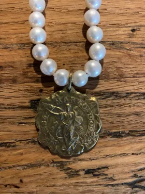 Necklace, Fresh Water Peals with Vintage Pendant, SALE!