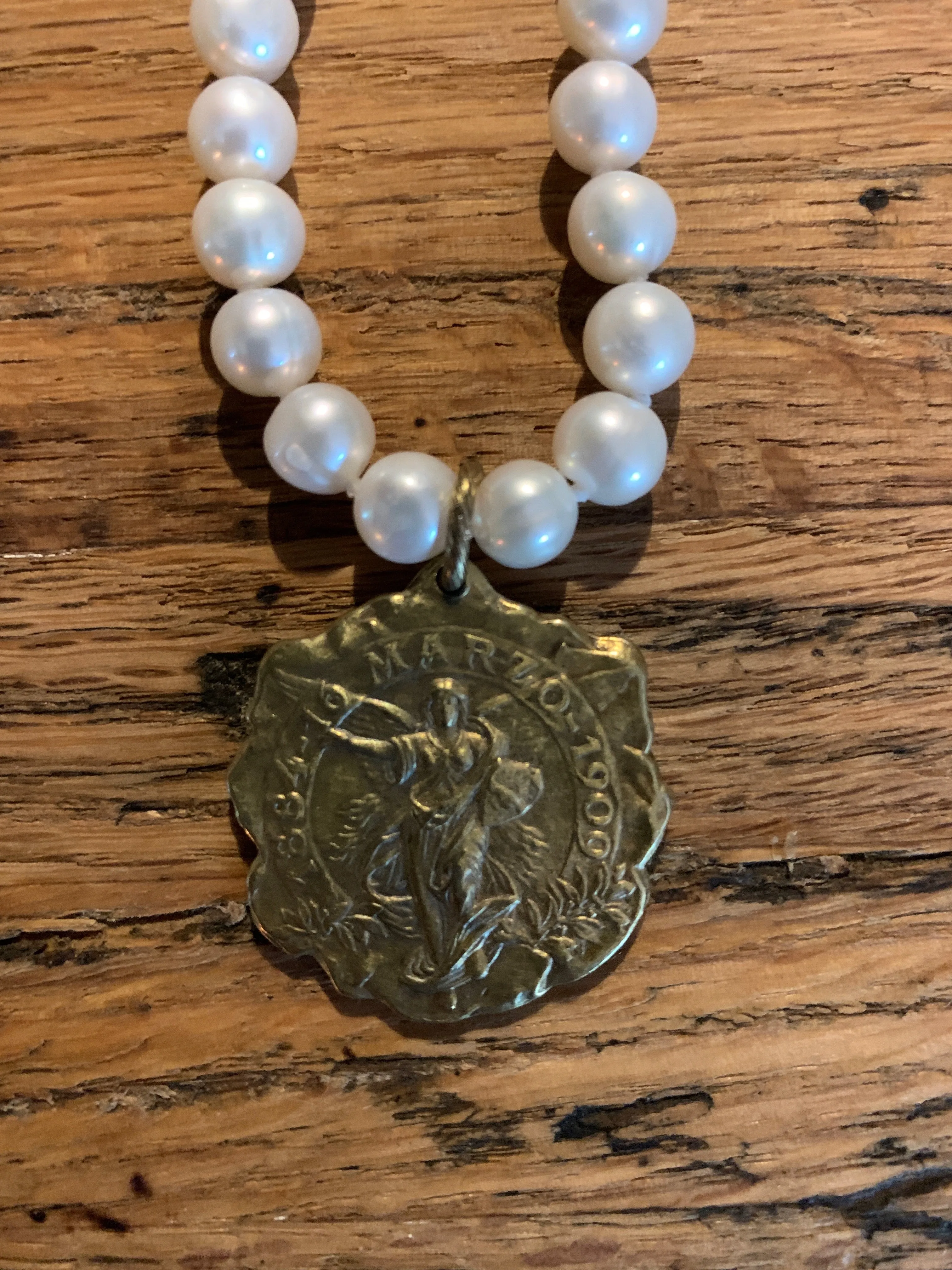 Necklace, Fresh Water Peals with Vintage Pendant, SALE!