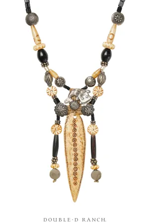 Necklace, MB, Statement, Hairpipe & Bone With Antique Trade Beads, Hallmark, Vintage, 3357