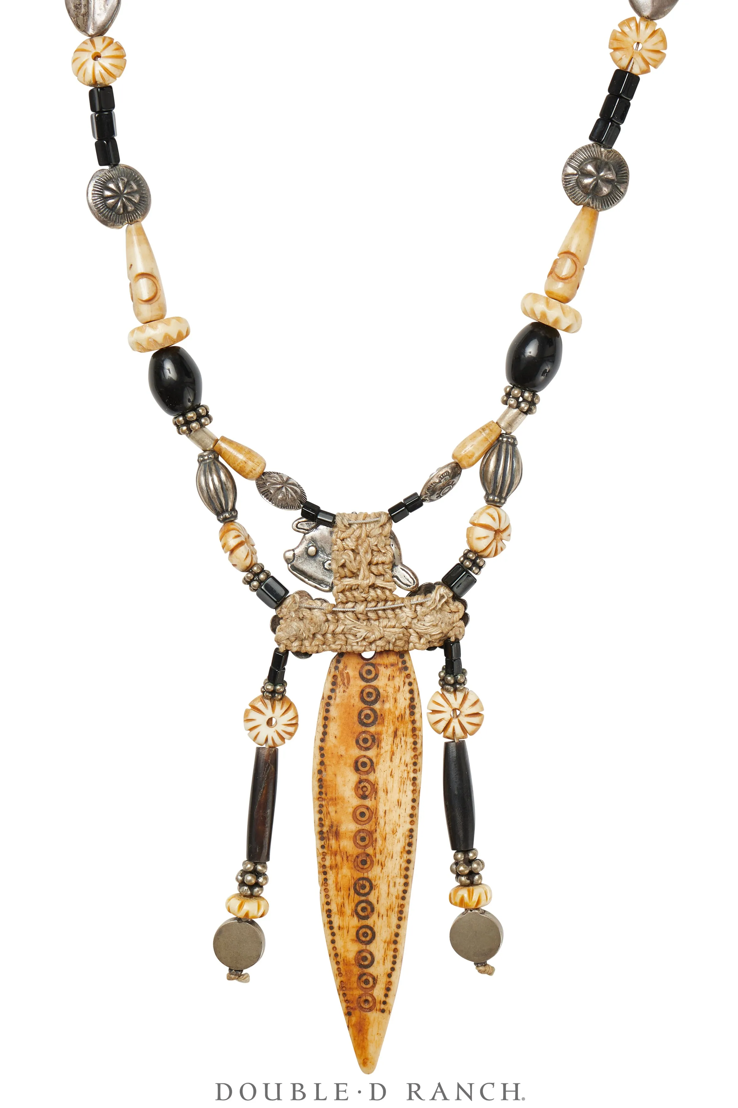 Necklace, MB, Statement, Hairpipe & Bone With Antique Trade Beads, Hallmark, Vintage, 3357