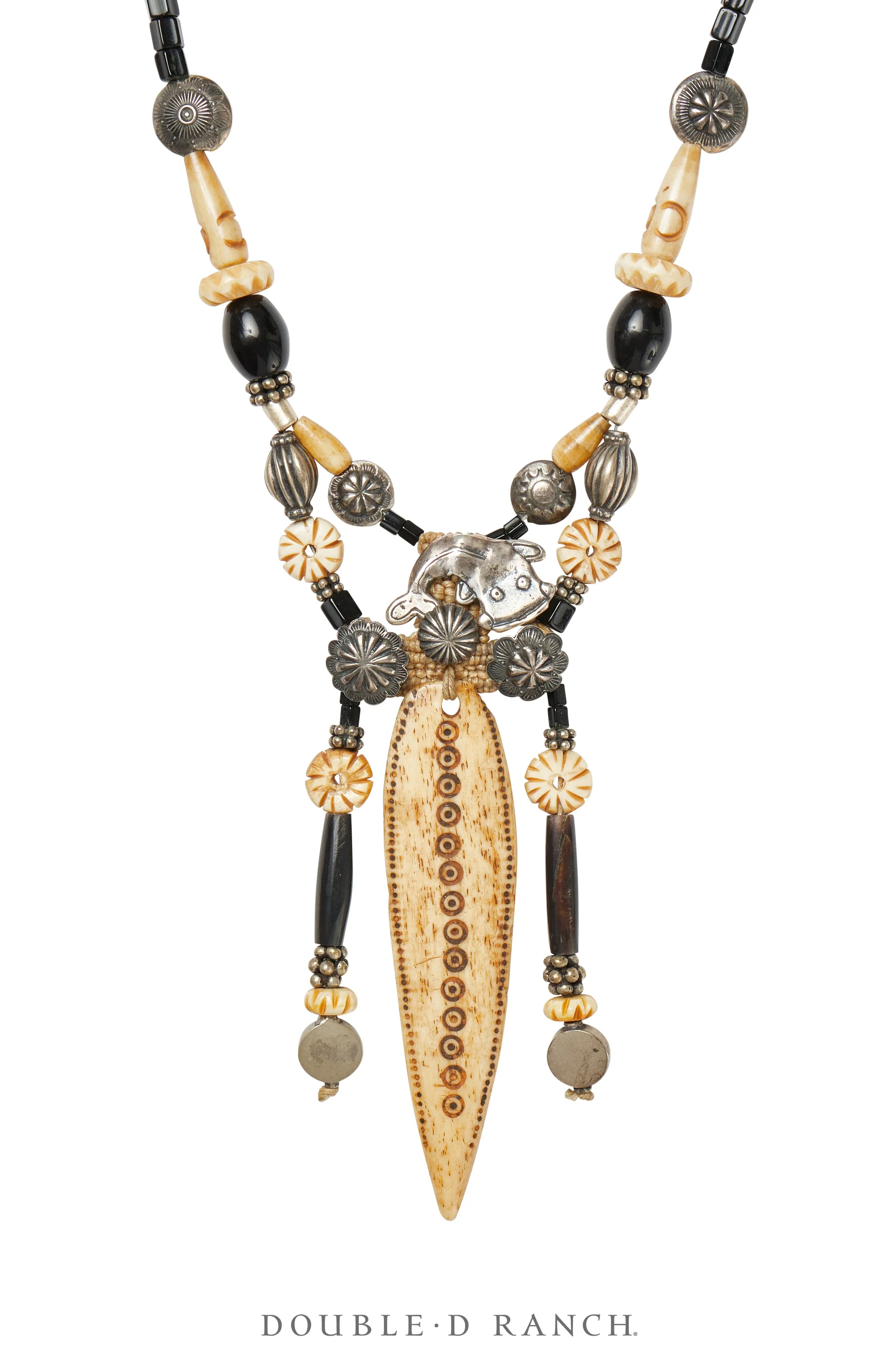 Necklace, MB, Statement, Hairpipe & Bone With Antique Trade Beads, Hallmark, Vintage, 3357