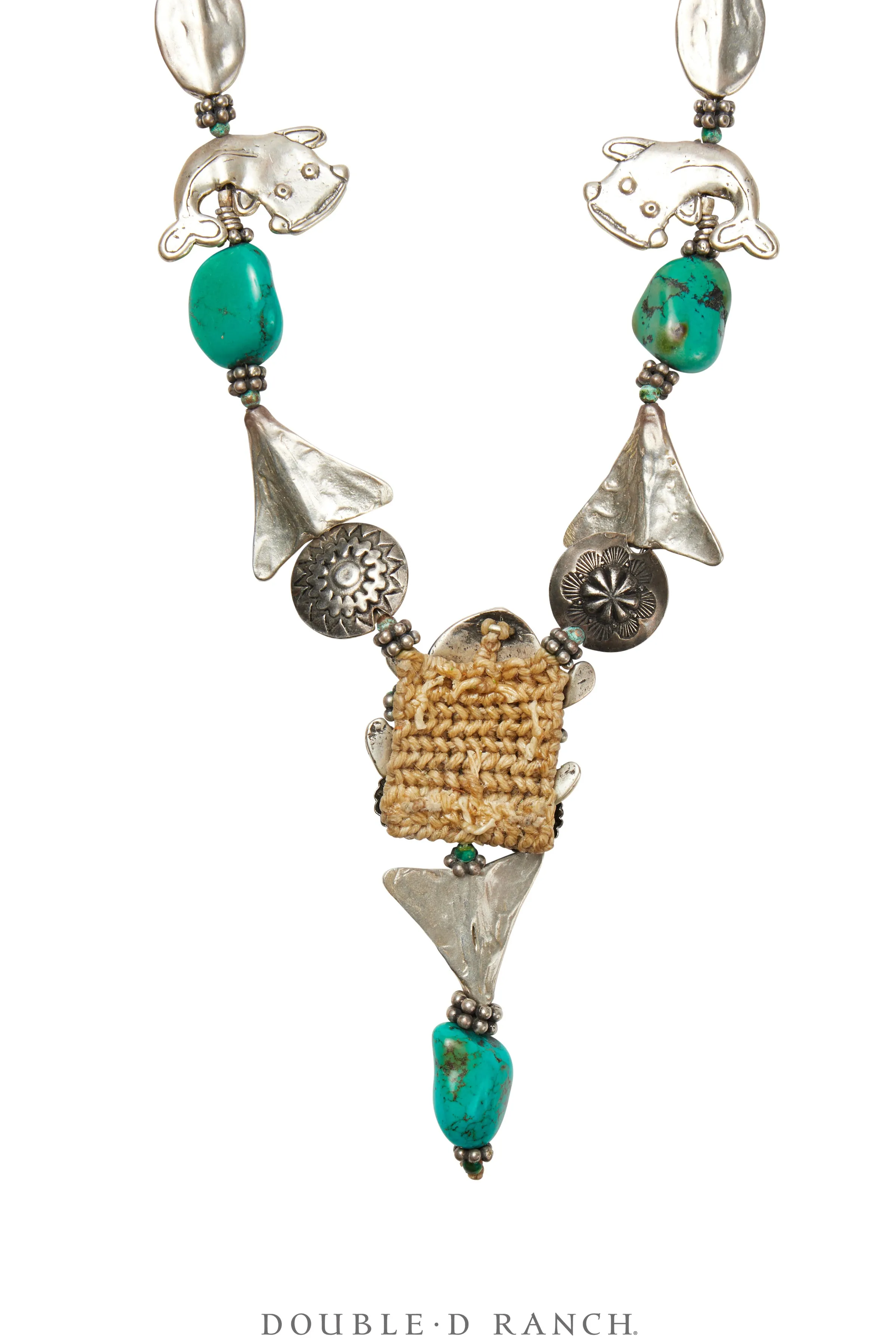 Necklace, Mummy's Bundle, Collar, Arrowhead Frog Fetish & Turquoise, Hallmark, Vintage, 3290