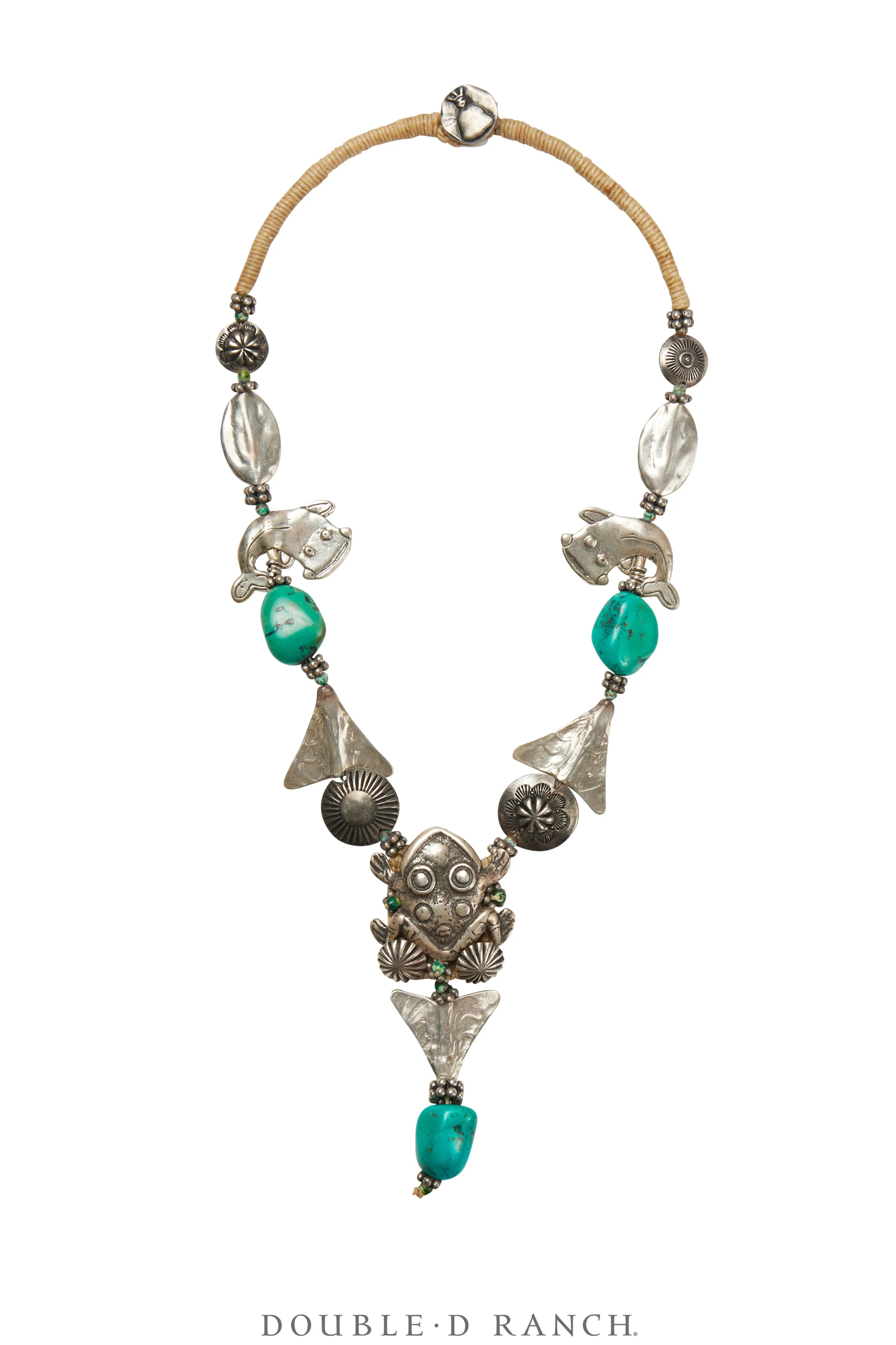 Necklace, Mummy's Bundle, Collar, Arrowhead Frog Fetish & Turquoise, Hallmark, Vintage, 3290