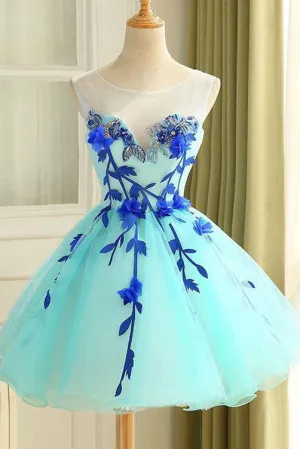 new Ball Gown Tulle Homecoming Dress Beautiful A Line Flower Short Prom Dresses Party Dress OK366