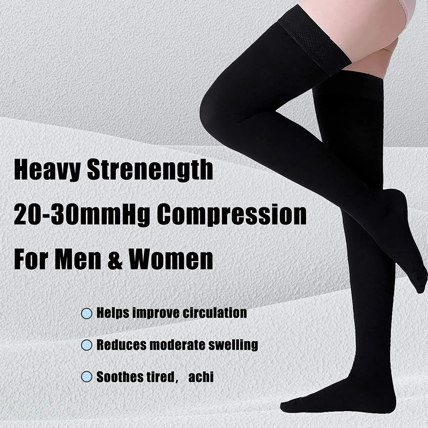 New in package! Thigh High Compression Stockings, Closed Toe, Pair, Firm Support 20-30mmHg Gradient with Silicone Band, Unisex, Opaque, Best for Spider & Varicose Veins, Edema, Swelling, Black, XXL!