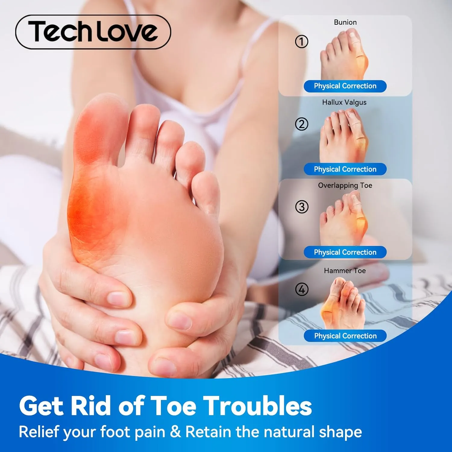 New Tech Love Gel Toe Separators, Spacers & Straighteners, Bunion Correctors for Women, Hammer Toe Straightener for Relaxing Toes, Toe Spreader for Feet Pain Relief, 1 Pair, Large