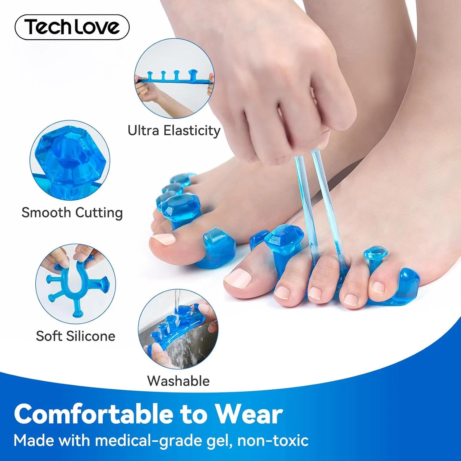 New Tech Love Gel Toe Separators, Spacers & Straighteners, Bunion Correctors for Women, Hammer Toe Straightener for Relaxing Toes, Toe Spreader for Feet Pain Relief, 1 Pair, Large