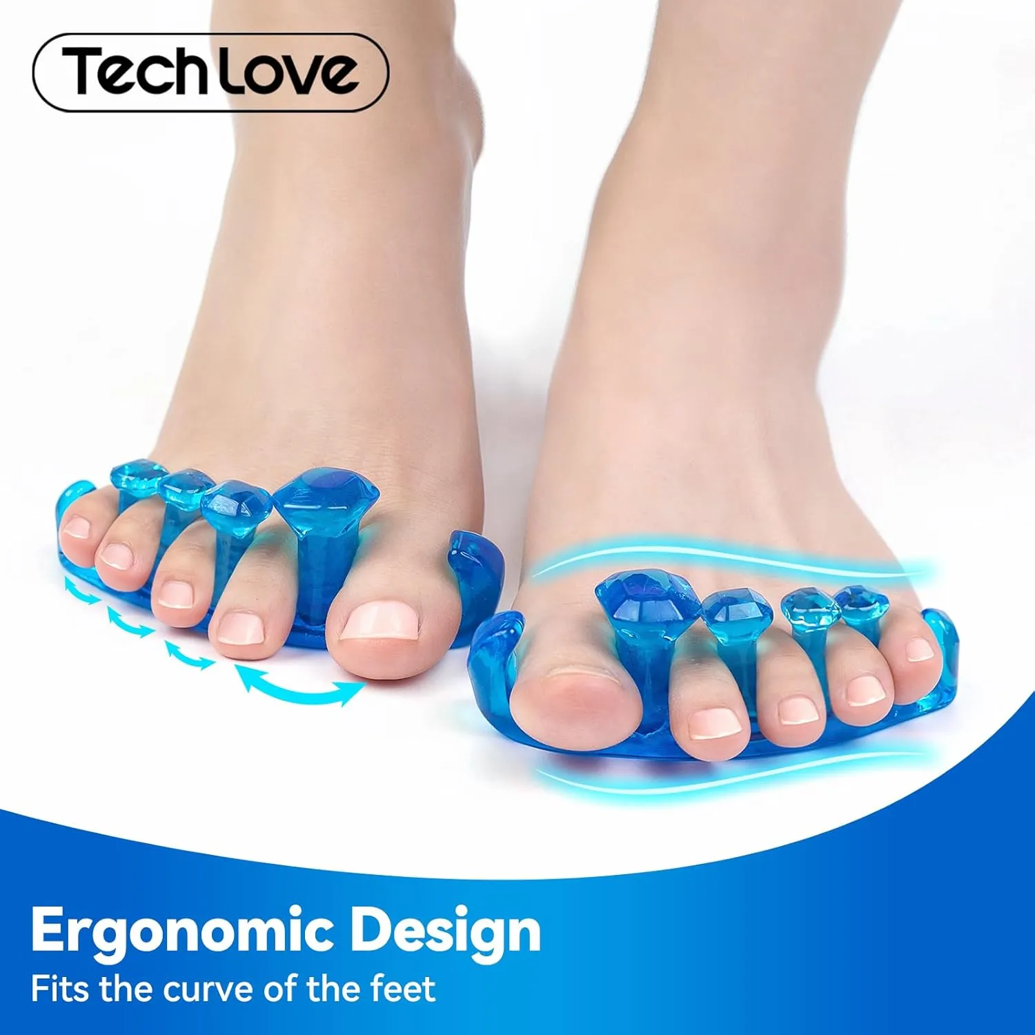 New Tech Love Gel Toe Separators, Spacers & Straighteners, Bunion Correctors for Women, Hammer Toe Straightener for Relaxing Toes, Toe Spreader for Feet Pain Relief, 1 Pair, Large