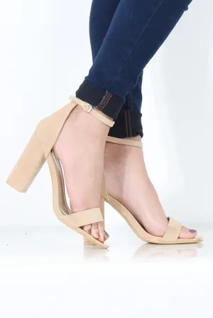 Nude Suede Open Toe Block Heels - Billie