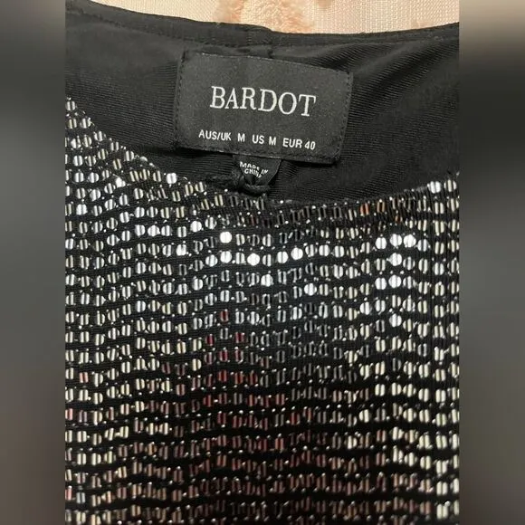 NWT Bardot Mirror Dress In Silver Sequin Size Medium Long Sleeve Metallic Weddin