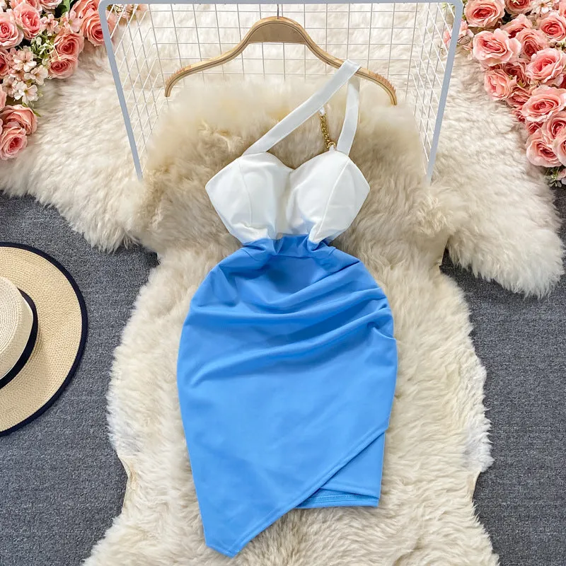 One Shoulder Slip Dress Temperament Irregular Dress