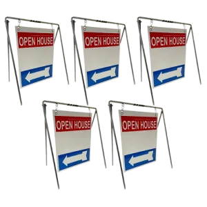 Open House Sign Metal A-Frame Kit - 5 Pack - Swinger - Red/White/Blue