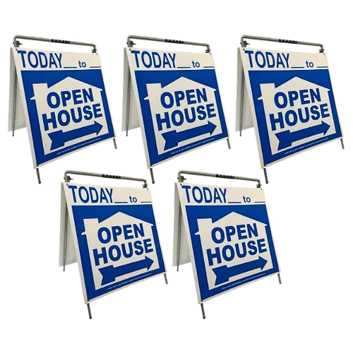 Open House Sign Metal A-Frame Kit - 5 Pack - Today- House Graphic - Blue