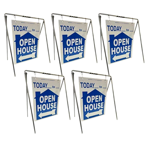 Open House Sign Metal A-Frame Kit - 5 Pack - Today - House Graphic - Swinger - Blue