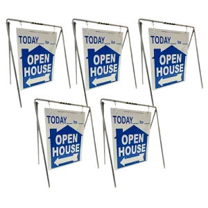 Open House Sign Metal A-Frame Kit - 5 Pack - Today - House Graphic - Swinger - Blue