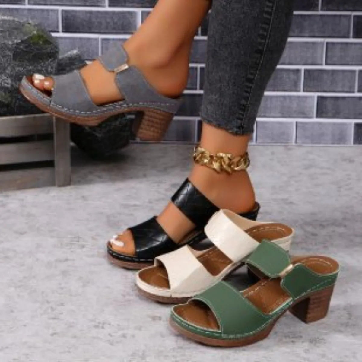 Open Toe Block Heels Sandals