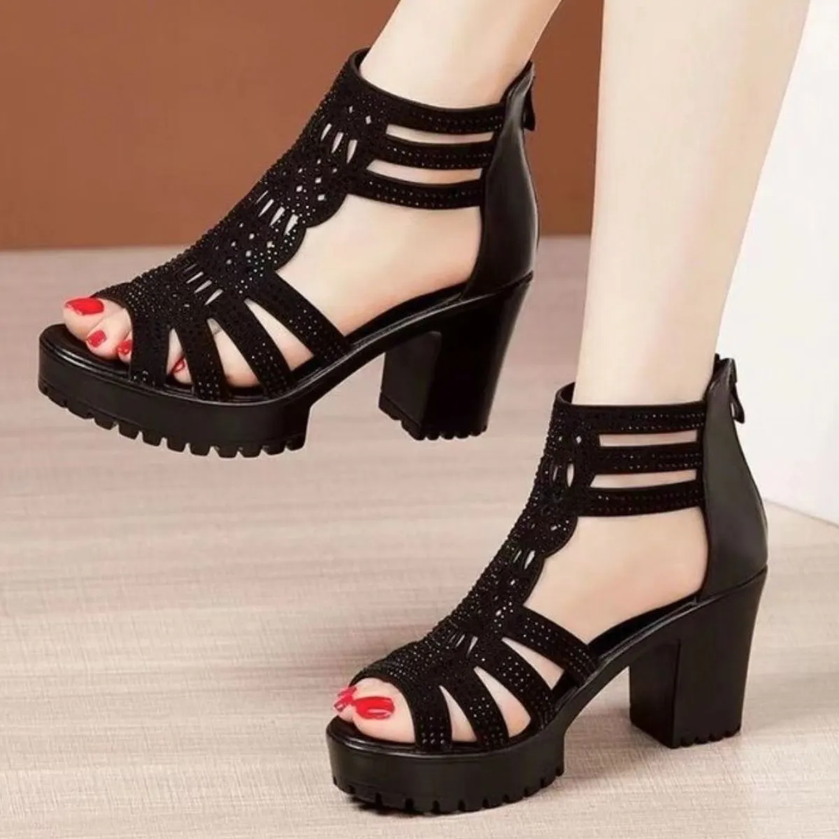 Open Toe Block Heels Sandals