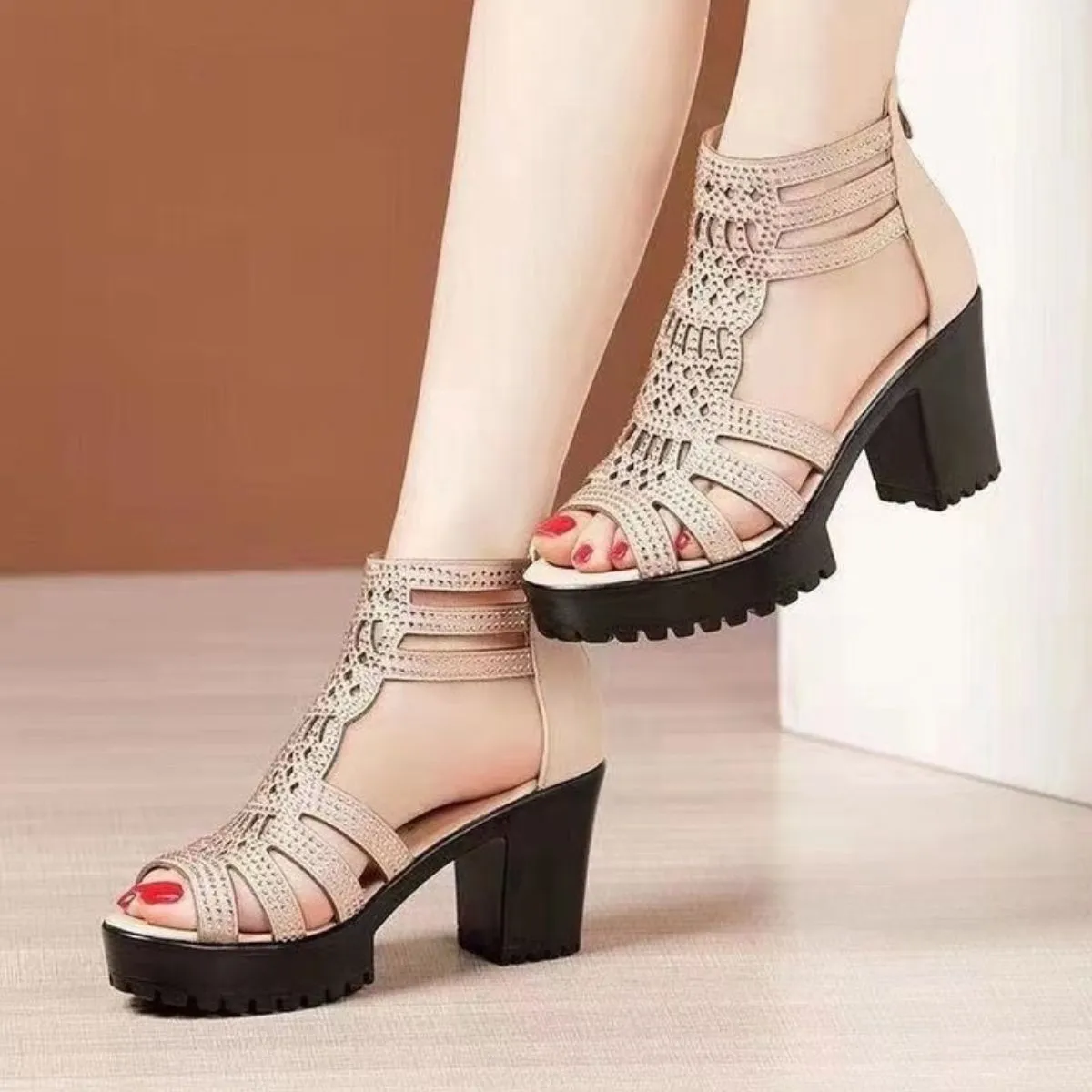 Open Toe Block Heels Sandals