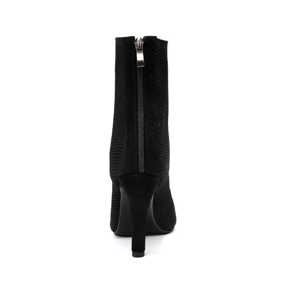 Open Toe Stretch Knit High Heels Ankle Boots
