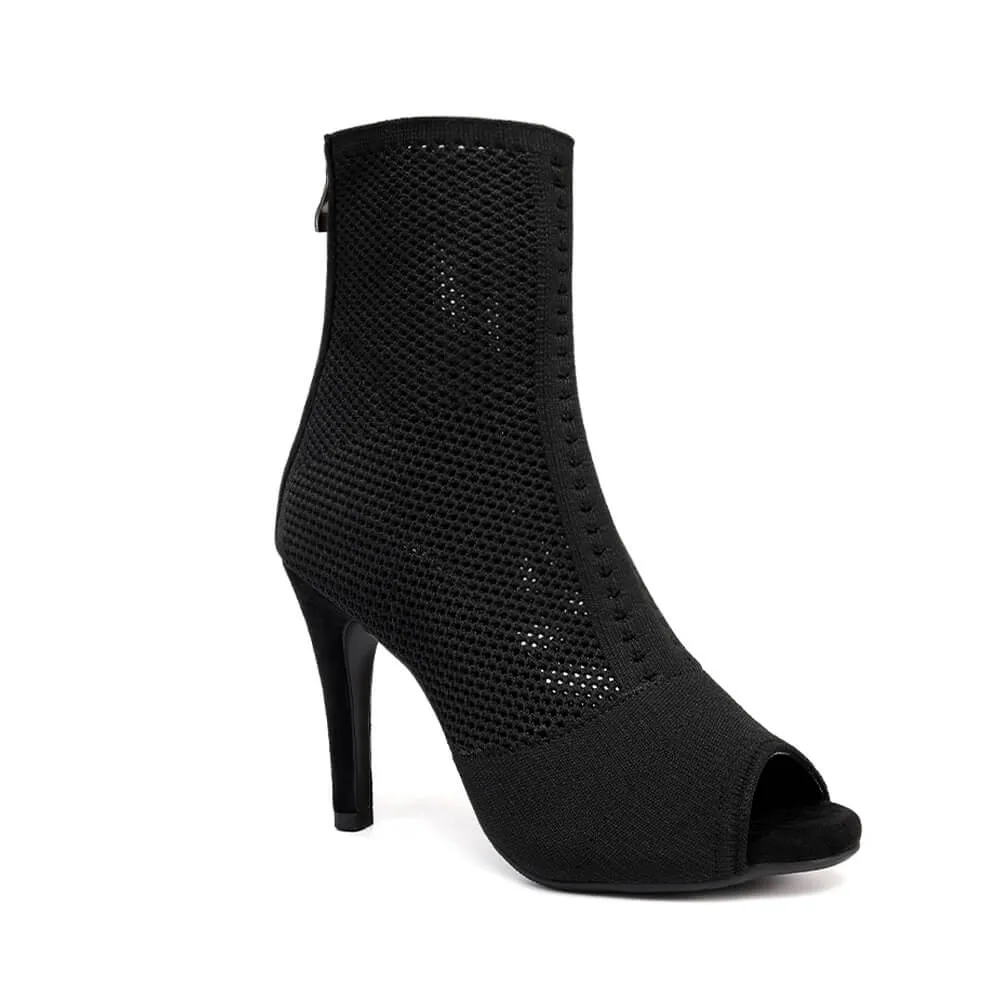 Open Toe Stretch Knit High Heels Ankle Boots