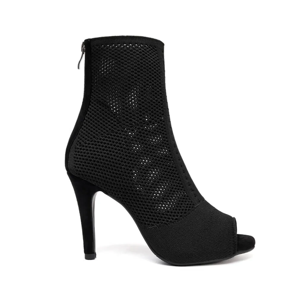 Open Toe Stretch Knit High Heels Ankle Boots