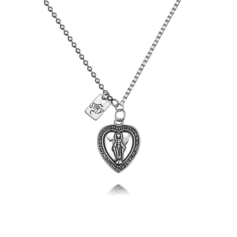 Our Lady of Love Vintage Silver Virgin Mary Necklace