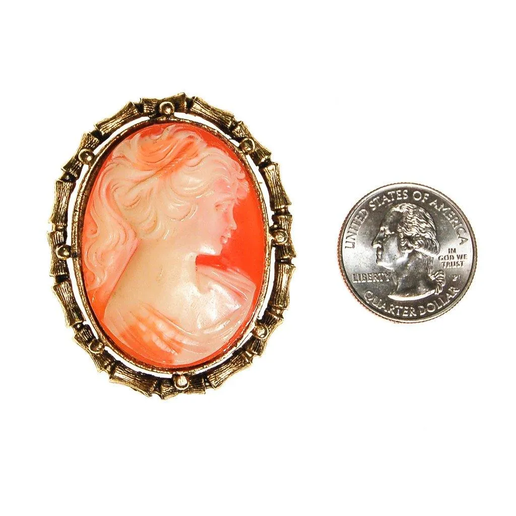 Oval Cameo Brooch with Bamboo Frame