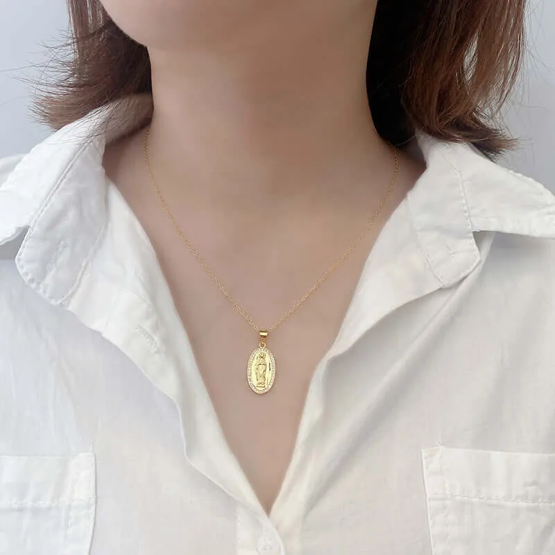 Oval Zirconia Virgin Mary S925 Virgencita Necklace