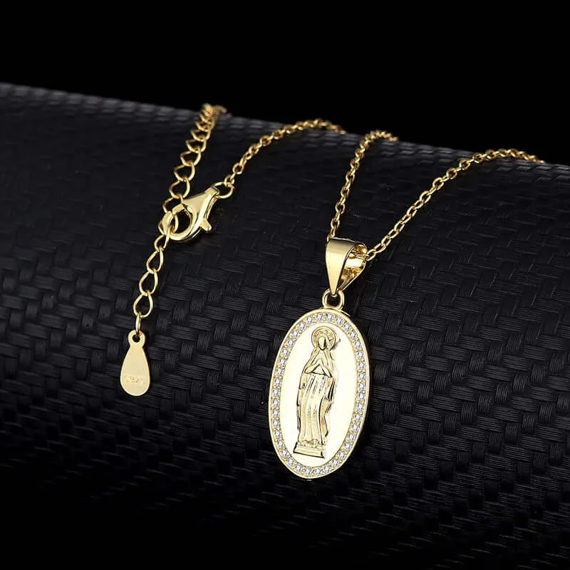 Oval Zirconia Virgin Mary S925 Virgencita Necklace