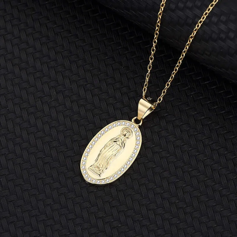 Oval Zirconia Virgin Mary S925 Virgencita Necklace