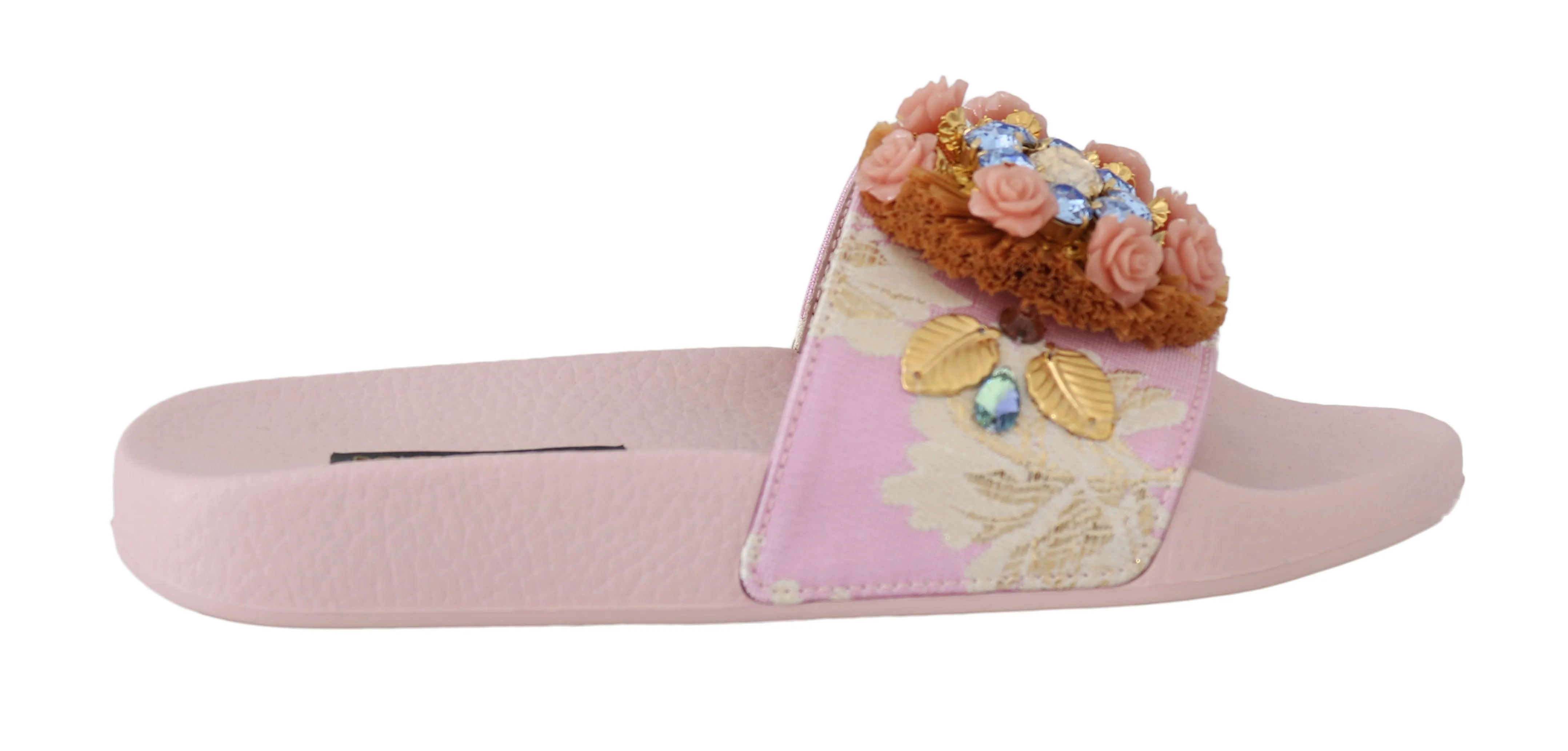 Pink Jacquard Crystal Flip Flops Flats