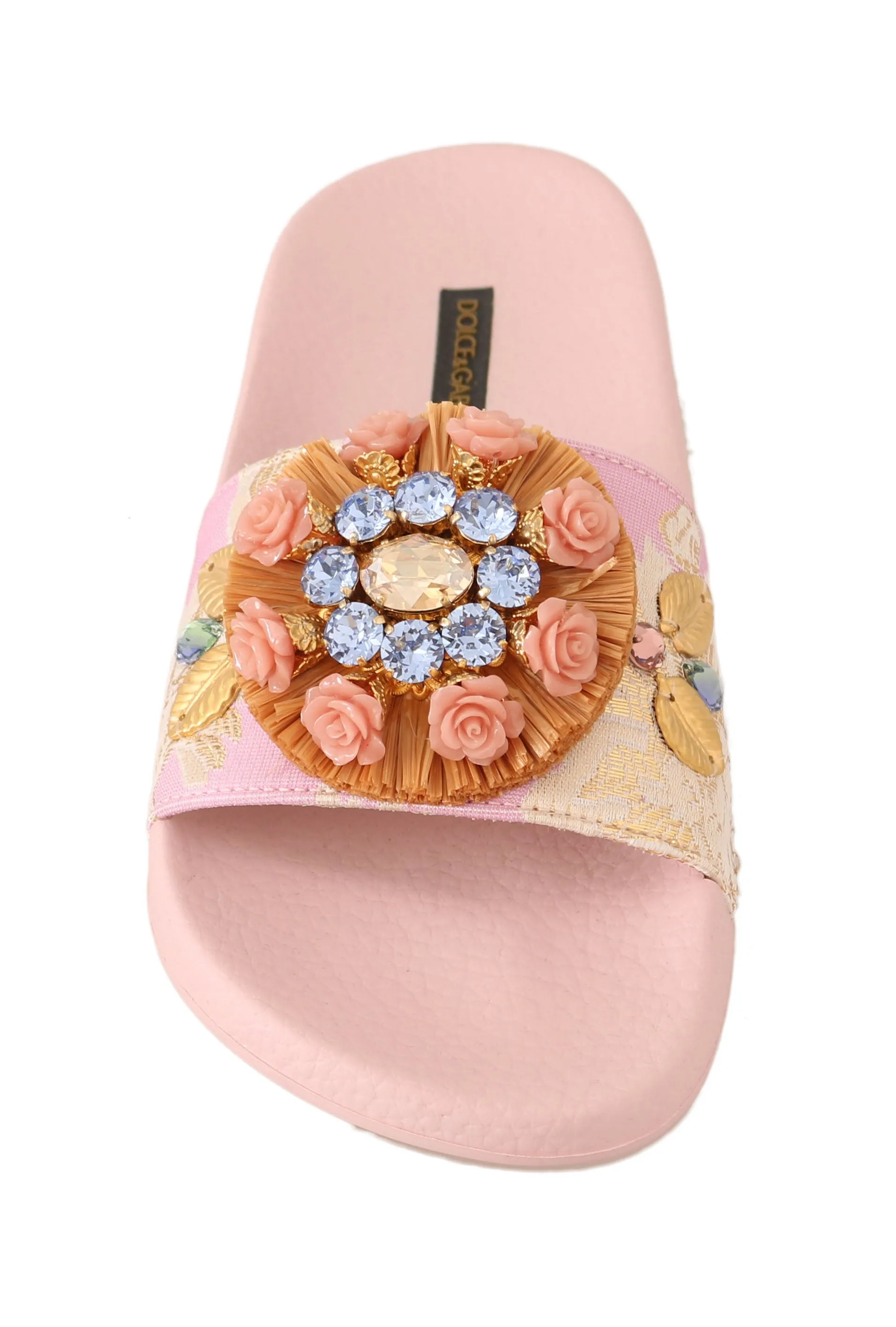 Pink Jacquard Crystal Flip Flops Flats