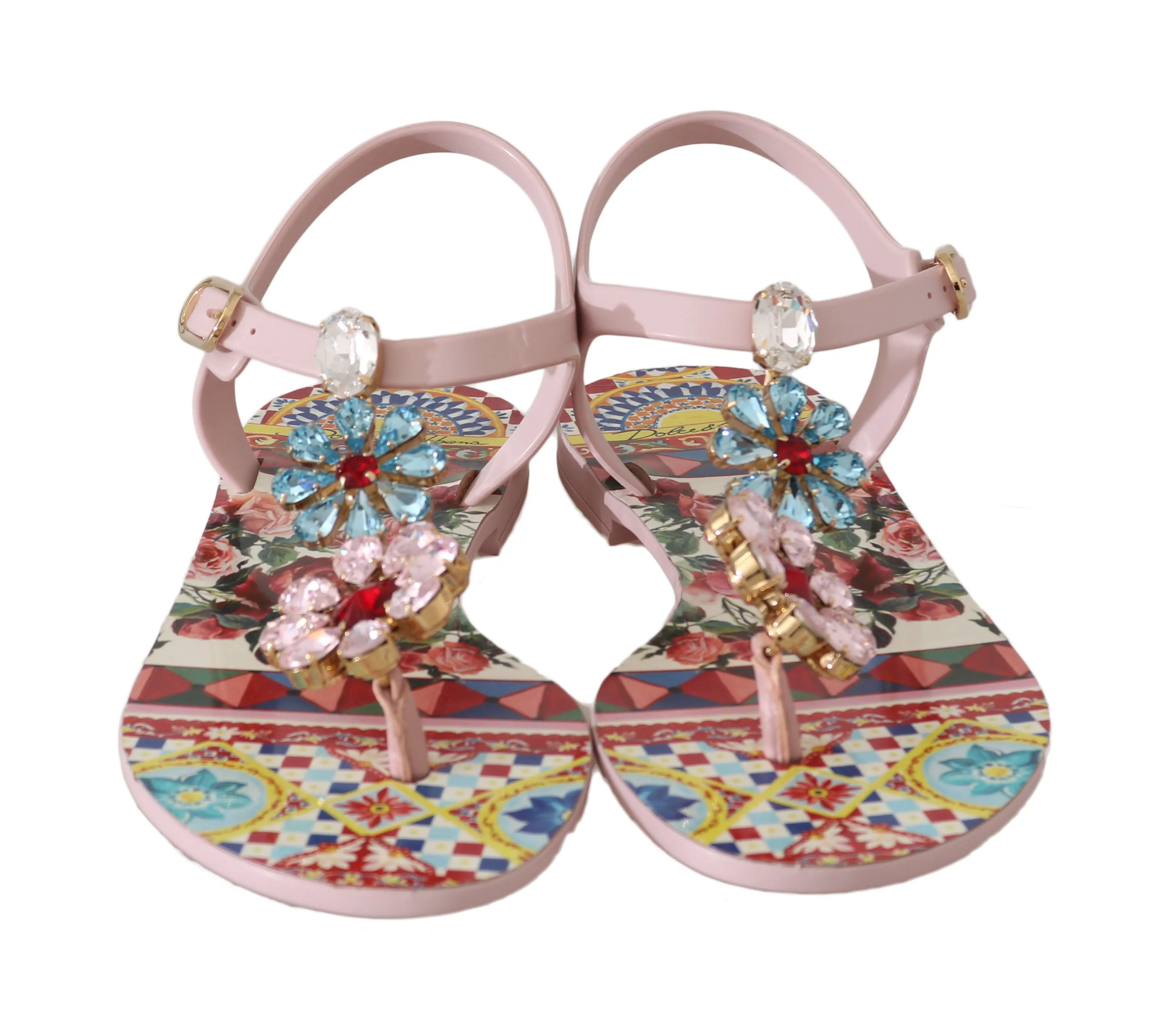 Pink Leather Crystal Carretto Sandals
