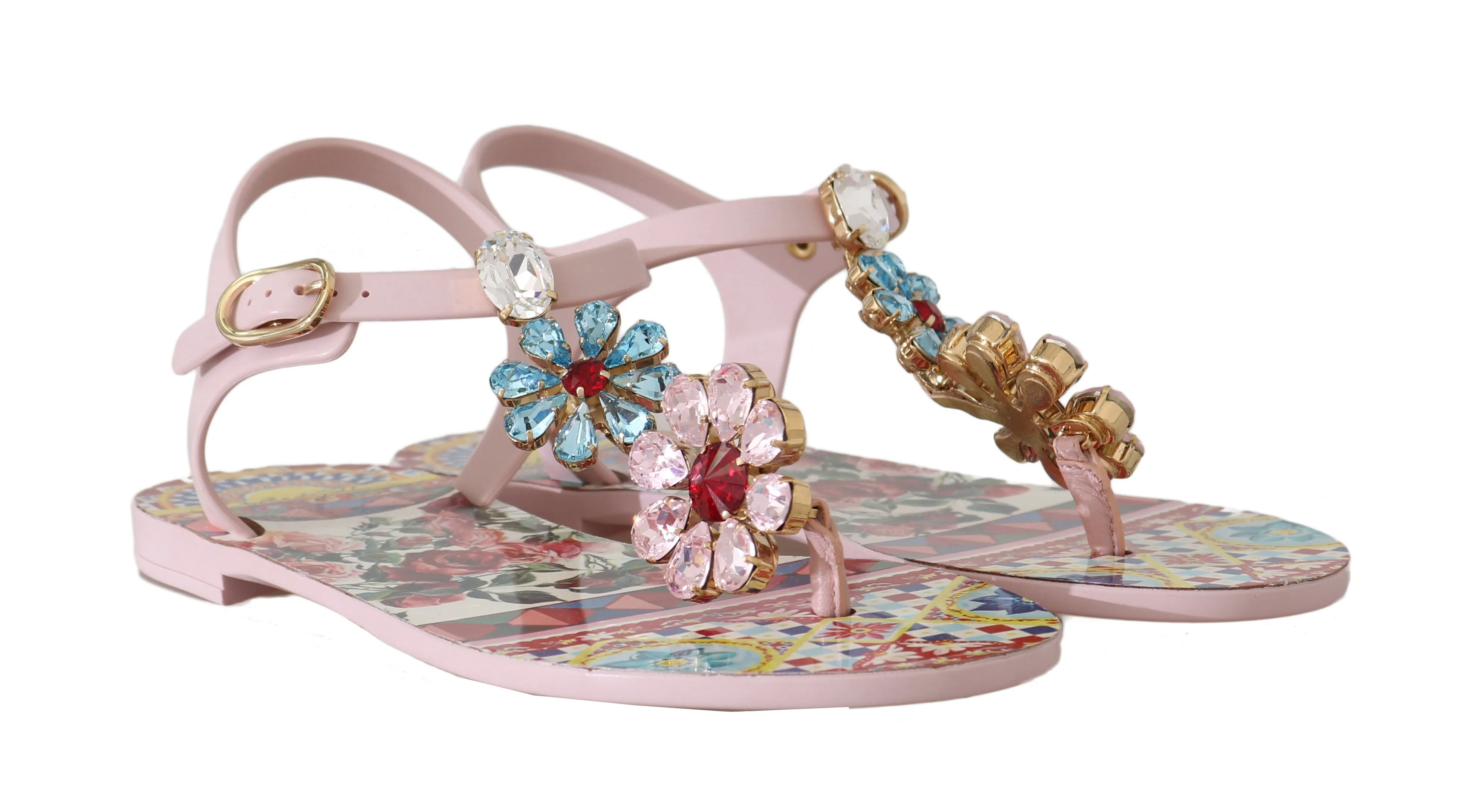Pink Leather Crystal Carretto Sandals