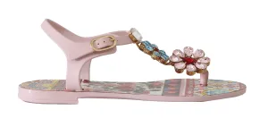 Pink Leather Crystal Carretto Sandals