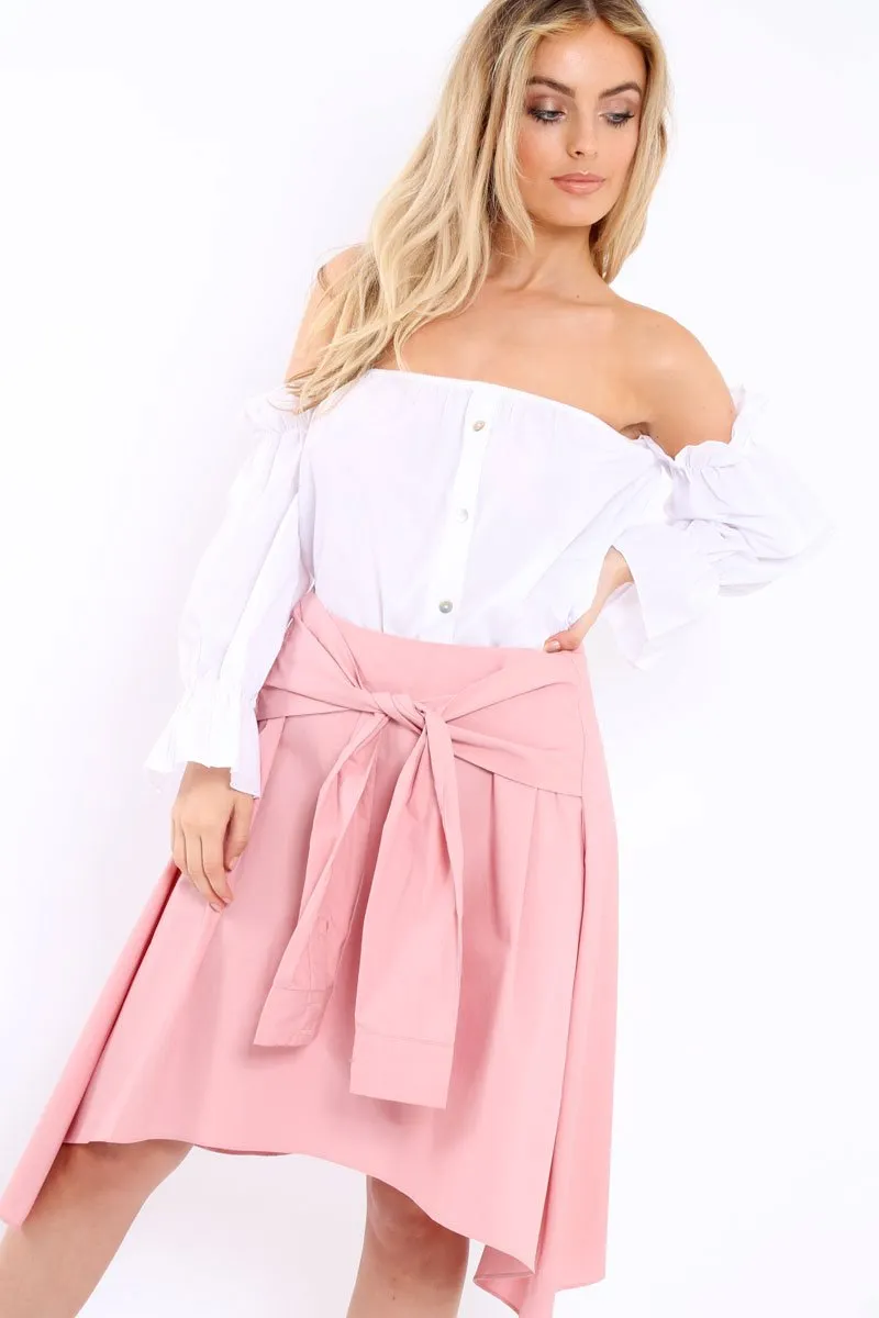 Pink Skirt with Shirt Sleeve Tie - Zorie