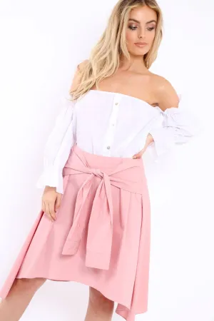 Pink Skirt with Shirt Sleeve Tie - Zorie