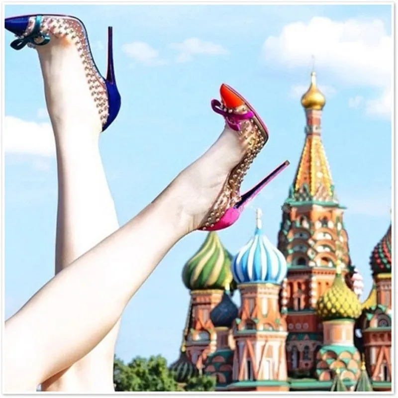 Pink Suede Heels Bowtie High Heel Shoes