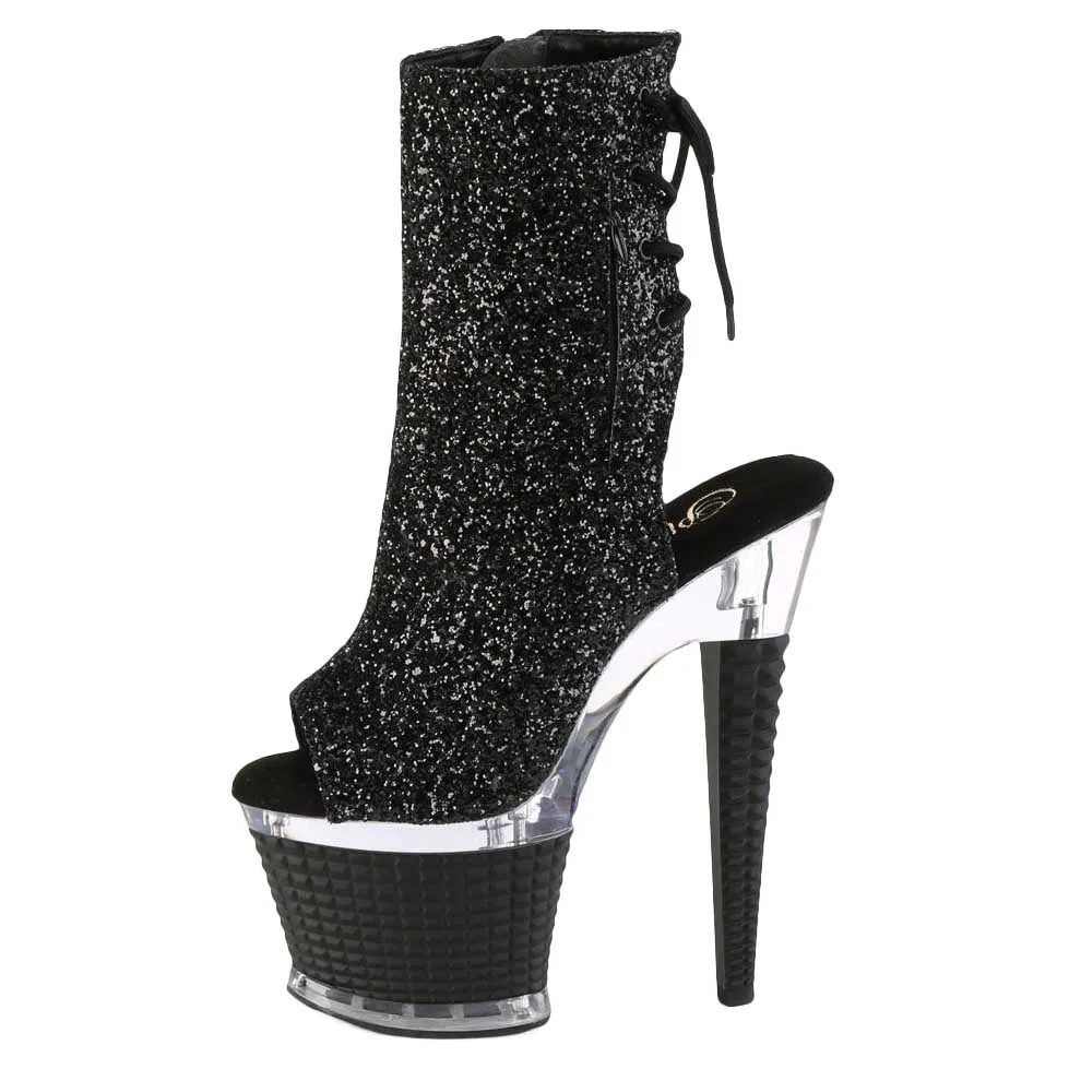 Pleaser Shoes Spectator-1018G 7" Heel Textured Platform Open Toe/Heel Ankle Boot Side Zip